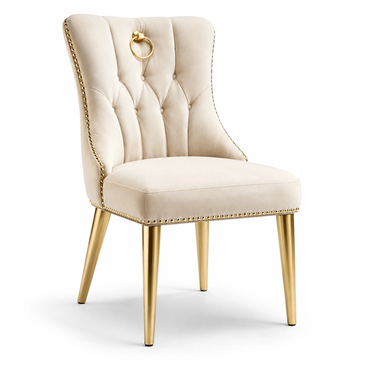 Esszimmerstuhl Beige Samt Goldmetallbeine