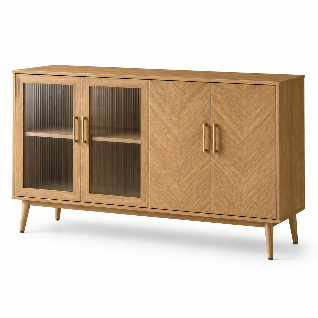 Sideboard mit Glastüren aus strukturiertem Glas und Eichenholzoptik