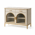 Sideboard aus MDF mit geriffeltem Glas und Marmortop, Beige/Gold, 120x40x80 cm