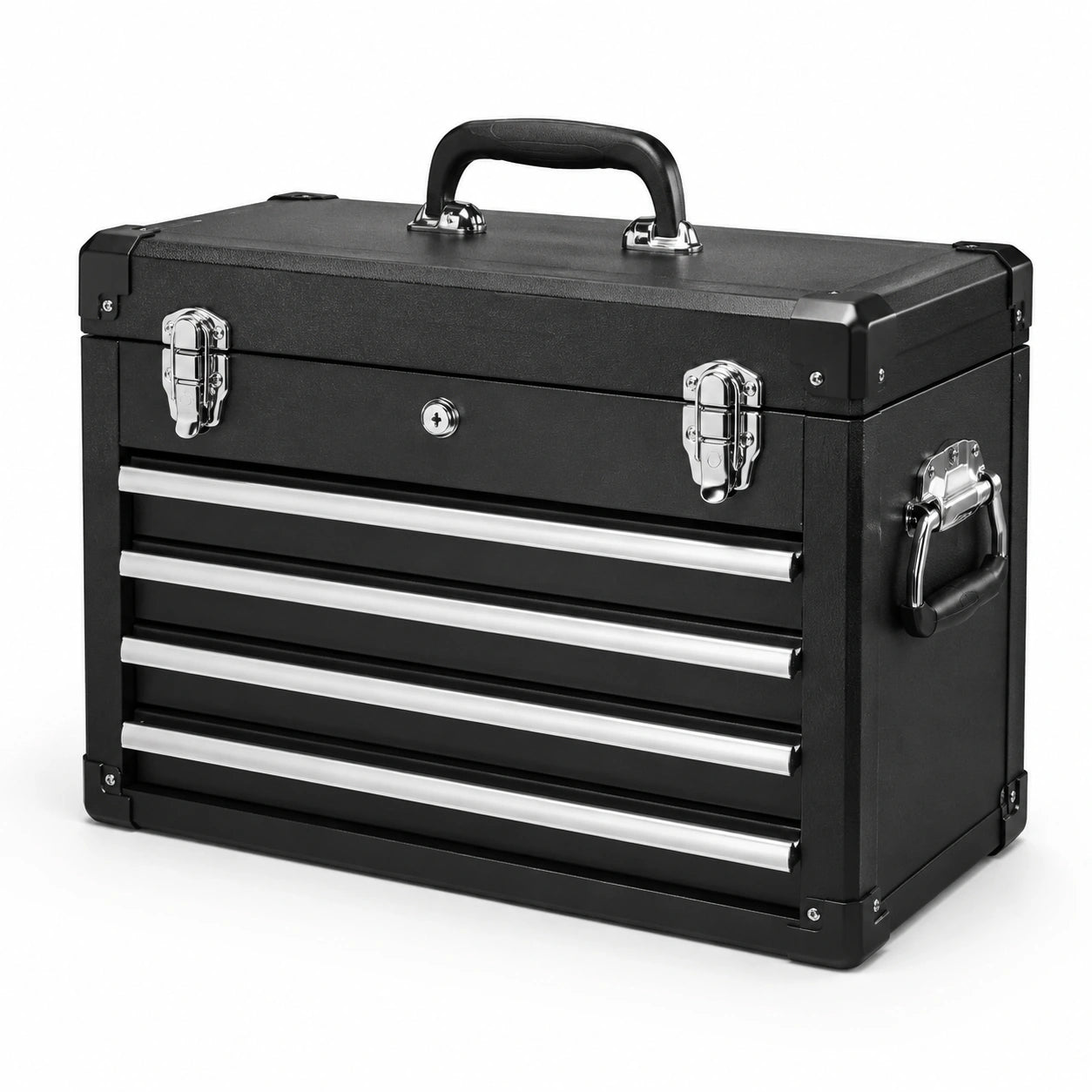 Werkzeugkoffer mit 4 Schubladen Metall Schwarz und Silber 50x20x30 cm