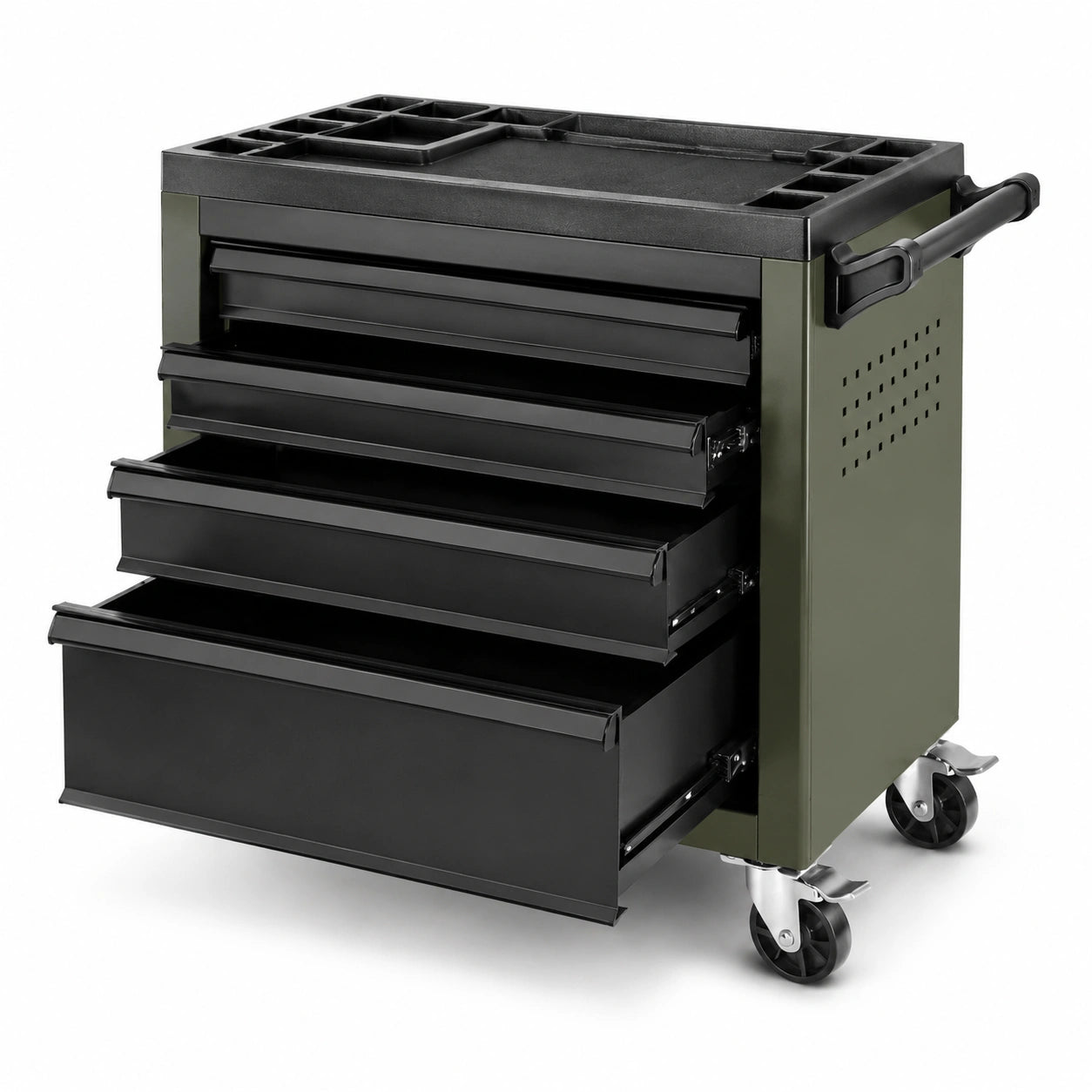 Werkzeugwagen mit Rollen Stahl Schwarz/Khakigrün 85x45x90 cm