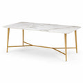 Rechteckiger Esstisch aus Marmor und Metall in Weiß Gold 180x90x75 cm