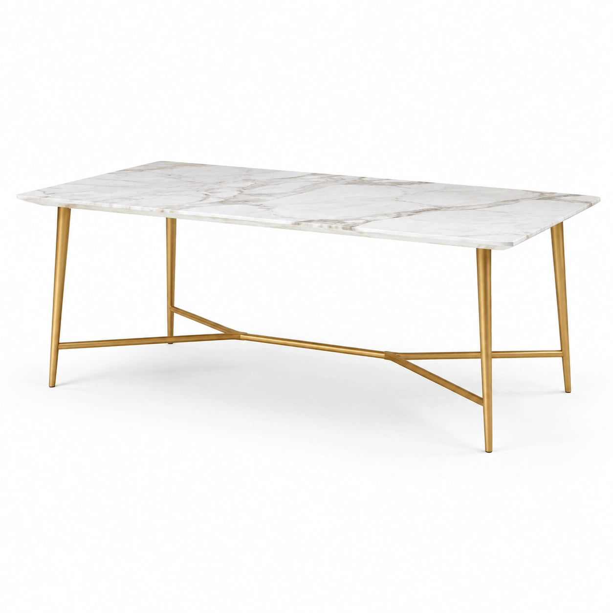 Rechteckiger Esstisch aus Marmor und Metall in Weiß Gold 180x90x75 cm
