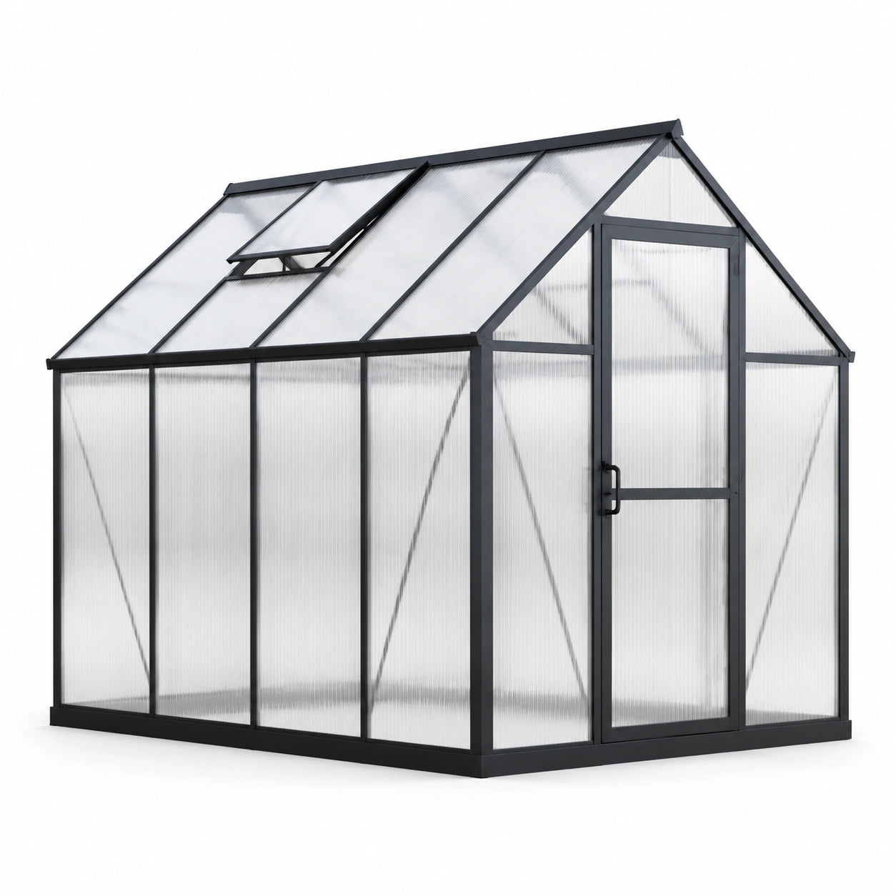 Gewächshaus Aluminium Polycarbonat 250x190x195cm Schwarz