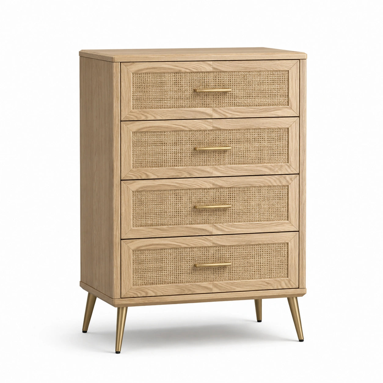 Eichenholz Kommode mit Rattan Schubladen 120x60x45cm