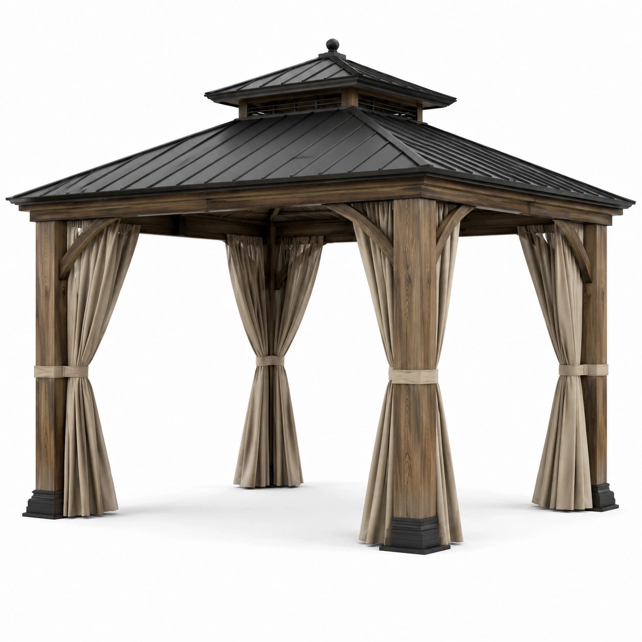 Pavillon mit Holzrahmen und Metall-Dach 300x400 cm Braun/Schwarz