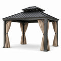 Aluminium Pavillon mit Polyester Vorhängen Schwarz Beige 300x300x270cm