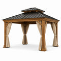 Holzpavillon mit Stahl-Überdachung und Polyester-Vorhängen 300x400 cm